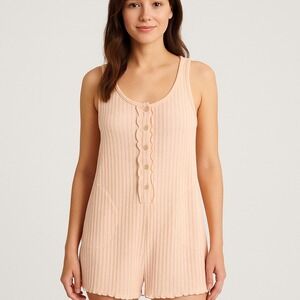 Ocean Drive Romper Small Pink Ribbed Knit Ruffle Trim Tank Top One‎ Piece small